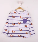 Toontoy Kız Bebek T-Shirt Çizgili Cepli Tilki Baskı - 3
