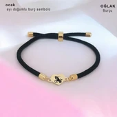 Burca Özel Kalp Motifli Siyah İpek Örgülü 14 Ayar Altın Plakalı Hediye Bileklik-475 thumbnail 1