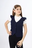 Toontoy Kız Çocuk Fırfır Detaylı Düğmeli V Yaka Blazer Okul Yeleği - Astarsız - 8
