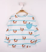 Toontoy Kız Bebek T-Shirt Çizgili Cepli Tilki Baskı - 4