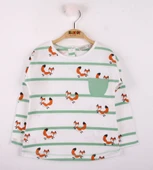 Toontoy Kız Bebek T-Shirt Çizgili Cepli Tilki Baskı - 5