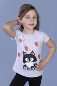 Toontoy Kız Çocuk Likee Kedi Baskılı Tişört - 1