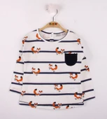 Toontoy Kız Bebek T-Shirt Çizgili Cepli Tilki Baskı - 2
