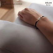 Burca Özel Kalp Motifli Siyah İpek Örgülü 14 Ayar Altın Plakalı Hediye Bileklik-475 thumbnail 2