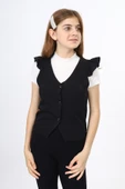 Toontoy Kız Çocuk Fırfır Detaylı Düğmeli V Yaka Blazer Okul Yeleği - Astarsız - 1