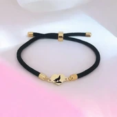 Sembole Özel Siyah İpek Örgülü 14 Ayar Altın Plakalı Kalp Motifli Hediye Bileklik-475 thumbnail 1