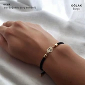 Doğum Ayına Özel 14 Ayar Altın Plakalı Kalp Motifli Siyah İpek Örgülü Hediye Bileklik-475 thumbnail 2