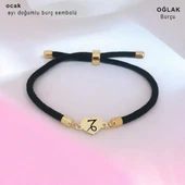 Doğum Ayına Özel 14 Ayar Altın Plakalı Kalp Motifli Siyah İpek Örgülü Hediye Bileklik-475 thumbnail 1