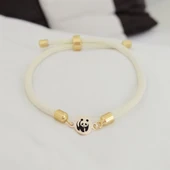 Sembole Özel Beyaz Örgü İpli 14 Ayar Altın Plakalı Yuvarlak Figürlü Hediye Bileklik-476 thumbnail 1