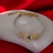 Sembole Özel Doğal Beyaz Derili 14 Ayar Altın Plakalı Ay Motifli Hediye Bileklik-477 thumbnail 1