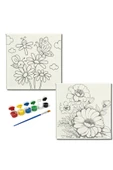 dudugift OKUL Etkinliği -2'li Tuval Boyama Seti. 20x20 Cm Uv Baskı 6 Akrilik Boya 1 Fırça-model-273 - 1