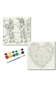 dudugift OKUL Etkinliği-2'li Tuval Boyama Seti. 20x20 Cm Uv Baskı 6 Akrilik Boya 1 Fırça-model-237 - 1