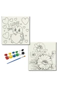 dudugift OKUL Etkinliği-2'li Tuval Boyama Seti. 20x20 Cm Uv Baskı 6 Akrilik Boya 1 Fırça-model-319 thumbnail 1