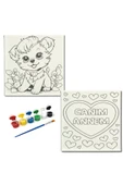 dudugift OKUL Etkinliği-2'li Tuval Boyama Seti. 20x20 Cm Uv Baskı 6 Akrilik Boya 1 Fırça-model-243 - 1