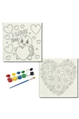 dudugift OKUL Etkinliği-2'li Tuval Boyama Seti. 20x20 Cm Uv Baskı 6 Akrilik Boya 1 Fırça-model-407 - 1