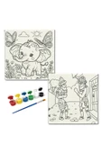 dudugift OKUL Etkinliği-2'li Tuval Boyama Seti. 20x20 Cm Uv Baskı 6 Akrilik Boya 1 Fırça-model-351 - 1