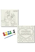 dudugift OKUL Etkinliği-2'li Tuval Boyama Seti. 20x20 Cm Uv Baskı 6 Akrilik Boya 1 Fırça-model-232 - 1