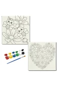 dudugift OKUL Etkinliği-2'li Tuval Boyama Seti. 20x20 Cm Uv Baskı 6 Akrilik Boya 1 Fırça-model-261 - 1