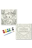 dudugift OKUL Etkinliği-2'li Tuval Boyama Seti. 20x20 Cm Uv Baskı 6 Akrilik Boya 1 Fırça-model-236 - 1
