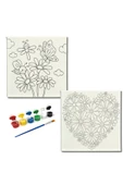 dudugift OKUL Etkinliği-2'li Tuval Boyama Seti. 20x20 Cm Uv Baskı 6 Akrilik Boya 1 Fırça-model-253 - 1