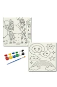 dudugift OKUL Etkinliği-2'li Tuval Boyama Seti. 20x20 Cm Uv Baskı 6 Akrilik Boya 1 Fırça-model-289 - 1