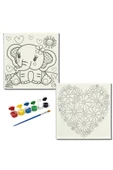 dudugift OKUL Etkinliği-2'li Tuval Boyama Seti. 20x20 Cm Uv Baskı 6 Akrilik Boya 1 Fırça-model-259 - 1