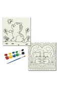 dudugift OKUL Etkinliği-2'li Tuval Boyama Seti. 20x20 Cm Uv Baskı 6 Akrilik Boya 1 Fırça-model-205 - 1