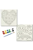 dudugift OKUL Etkinliği-2'li Tuval Boyama Seti. 20x20 Cm Uv Baskı 6 Akrilik Boya 1 Fırça-model-297 - 1