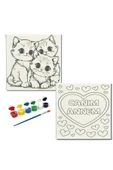 dudugift OKUL Etkinliği-2'li Tuval Boyama Seti. 20x20 Cm Uv Baskı 6 Akrilik Boya 1 Fırça-model-239 - 1