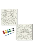 dudugift OKUL Etkinliği-2'li Tuval Boyama Seti. 20x20 Cm Uv Baskı 6 Akrilik Boya 1 Fırça-model-233 - 1