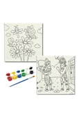 dudugift OKUL Etkinliği -2'li Tuval Boyama Seti. 20x20 Cm Uv Baskı 6 Akrilik Boya 1 Fırça-model-361 - 1