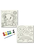 dudugift OKUL Etkinliği-2'li Tuval Boyama Seti. 20x20 Cm Uv Baskı 6 Akrilik Boya 1 Fırça-model-291 - 1