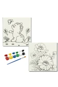 dudugift OKUL Etkinliği-2'li Tuval Boyama Seti. 20x20 Cm Uv Baskı 6 Akrilik Boya 1 Fırça-model-270 - 1
