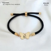 Doğum Ayına Özel 14 Ayar Altın Plakalı Kelebek Figürlü Siyah İpek Örgülü Hediye Bileklik-480 thumbnail 1