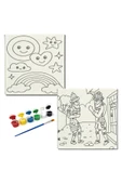 dudugift OKUL Etkinliği-2'li Tuval Boyama Seti. 20x20 Cm Uv Baskı 6 Akrilik Boya 1 Fırça-model-353 - 1