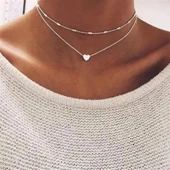 Gümüş Renk Gerdanlık Kolye Kadınlar İçin Top Zincir Kalp Kolye thumbnail 2