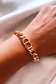 Kadın Gold Cd Harfli Christian Dior Model Kalın Zincir Bileklik Altın Renk - 1