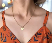 Harfe Özel 14 Ayar Altın Plakalı Kalp Motifli Altın Renkli Zincirli Hediyelik Kolye-481 thumbnail 2