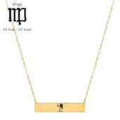 Burca Özel Dikdörtgen Figürlü Altın Renkli Zincirli 14 Ayar Altın Plakalı Hediyelik Kolye-484 thumbnail 2