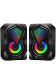 Rucas Bilgisayar Hoparlörü Rgb Led Işıklı Gaming Oyuncu Hoparlörü 3.5mm Jack Usb Speaker 1+1 Ses Sistem thumbnail 3