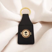 Sembole Özel Doğal Siyah Derili 14 Ayar Altın Plakalı Yuvarlak Motifli Hediyelik Anahtarlık-486 thumbnail 1