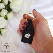 Burca Özel Kalp Figürlü Doğal Siyah Derili 14 Ayar Altın Plakalı Hediyelik Anahtarlık-488 thumbnail 2