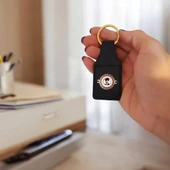 Sembole Özel Doğal Siyah Derili 14 Ayar Altın Plakalı Yuvarlak Motifli Hediyelik Anahtarlık-486 thumbnail 2