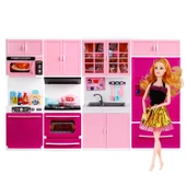 My Happy Kitchen Bebekli Dörtlü Mutfak Seti - Modern Mutfak Seti - Işıklı Sesli Mutfak Oyuncak - Fırın, Buzdolabı, Lavab - 2