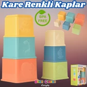 Eğitici Kare Renkli Kaplar - Üst Üste Dizme Oyunu - Kırılmaz Oyuncak - Kırılmaz Bebek Oyuncak - Kutu Dizme Oyunu - 1
