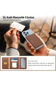 İ-Bix  iMW3 MagSafe Uyumlu Çoklu Kart Taşıma Özellikli Manyetik PU Deri Cüzdan thumbnail 4