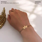 Doğum Ayına Özel Zincirli 14 Ayar Altın Plakalı Taç Motifli Renkli Taş Desenli Hediye Bileklik-489 thumbnail 2