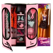 Cindy Doll Bebekli Aksesuarlı Gardırop Açık Pembe - Barbie Dolap - Barbie Giysi Dolabı - Barbie Gardırop - Gardrop - 3