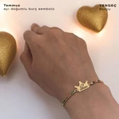 Doğum Ayına Özel Zincirli 14 Ayar Altın Plakalı Taç Motifli Renkli Taş Desenli Hediye Bileklik-489 thumbnail 3