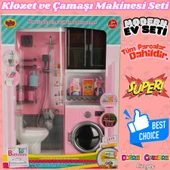 Tuvalet ve Çamaşır Makinesi Banyo Seti - Modern Banyo Seti - Minyatür Ev Oyuncak Seti - Banyo Oyuncak Seti - Klozet, Tuv - 1